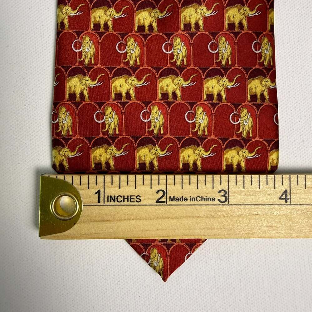 ILS 100% Silk Elephant Tie Crimson Red Gold Alabama Roll Tide Novelty Mens Tie - Picture 7 of 8